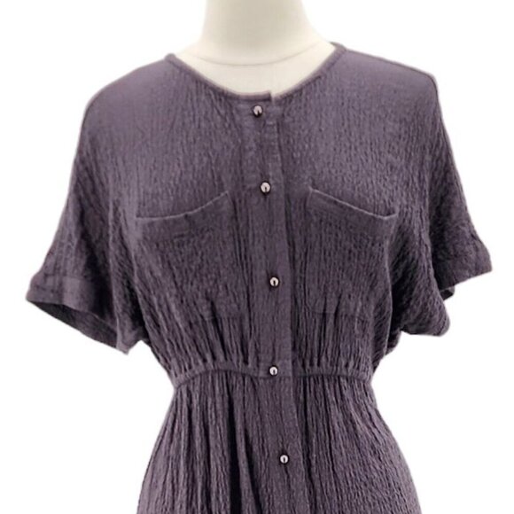 Amuse Society Crinkle Texture Gray Button Dress Womens Medium - Picture 2 of 9